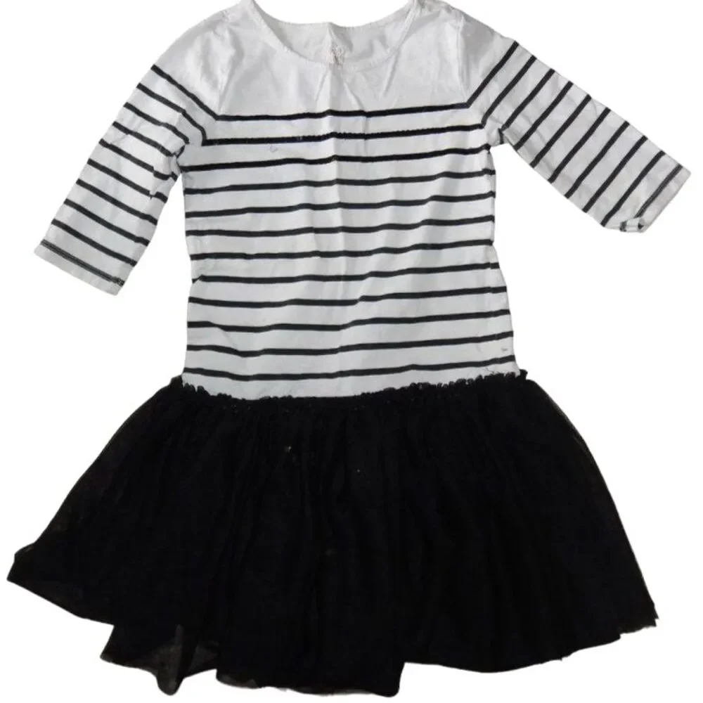 Children’s Place girls medium 7/8 white black striped sequin tulle dress